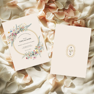 Boho WildblomFern Beige Bröllop spara datum Datumet