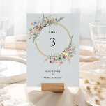 Boho WildblomFern Dusty Blue Bröllop Bordsnummer<br><div class="desc">Bordsnumret Björnblommor med dammig i blå bröllop är en elegant arrangemang av det klassiska guld-geometriska ramarna som är förskönad med ömtåliga boho-blommigtar, gröna buketter och stammar. Med en palett av tidlös, lätt, dammig, blå bakgrund med enkel klassisk svart typografi och vita, färgstarka vilda blommor, skapande en underbar och polerad romantisk...</div>