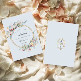 Boho WildblomFern Dusty Blue Bröllop Spara Datumet