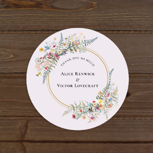Boho WildblomFern Lavender Tack Favor Runt Klistermärke