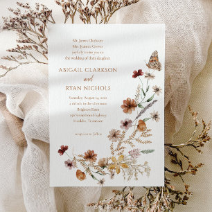 Boho WildblomFloral Butterfly Wedding Inbjudningar