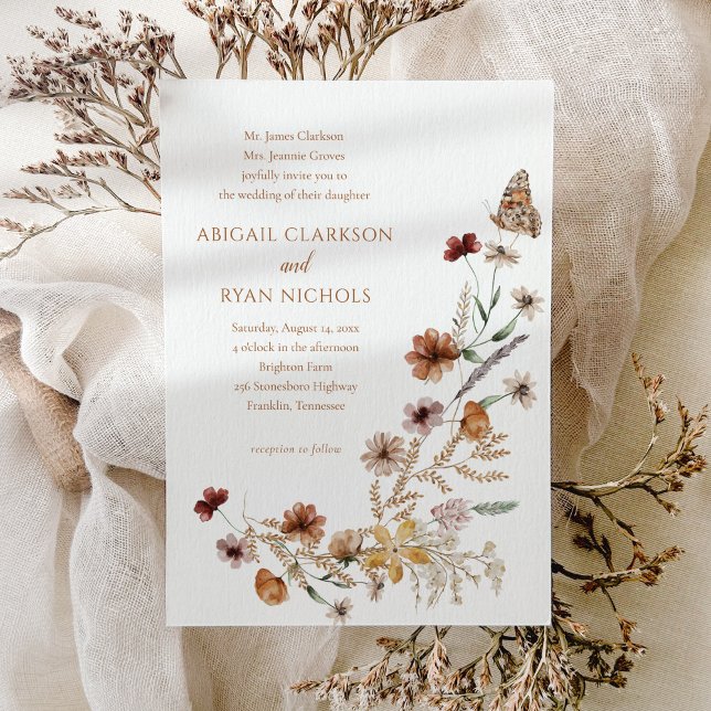 Boho WildblomFloral Butterfly Wedding Inbjudningar (Skapare uppladdad)