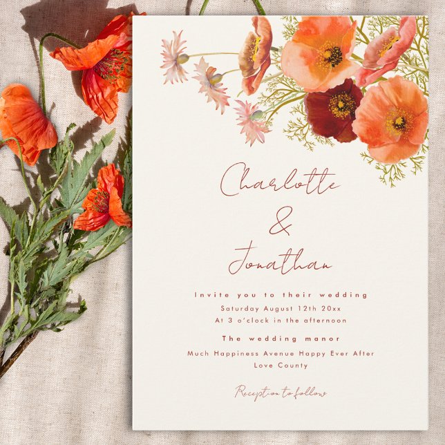 Boho Wildblomfluga Wedding Inbjudningar (Boho wildflower wedding invitation with whimsical script and watercolor florals)
