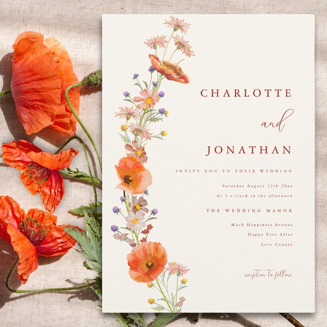 Boho Wildblomfluga Wedding Inbjudningar (Boho wildflower simple wedding invitation )