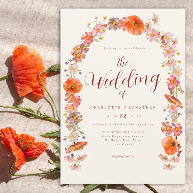 Boho Wildblomfluga Wedding Inbjudningar (Boho wildflower arch wedding inviation earthy tones)