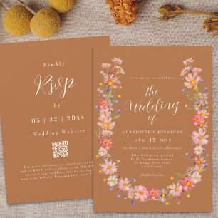 Boho Wildblomfluga Wedding Inbjudningar