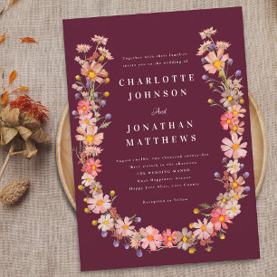 Boho Wildblomfluga Wedding Inbjudningar
