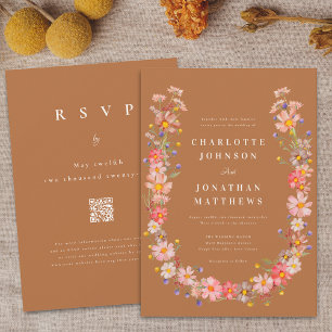 Boho Wildblomfluga Wedding Inbjudningar