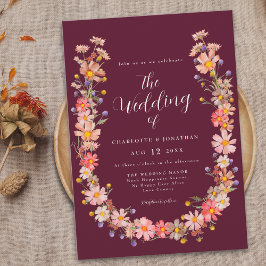 Boho Wildblomfluga Wedding Inbjudningar