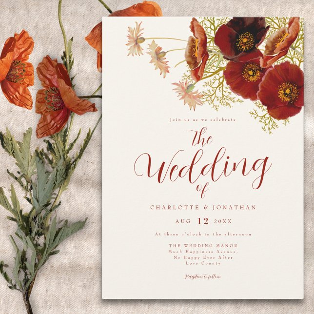 Boho Wildblomfluga Wedding Inbjudningar (Boho wildflower fall earthy tones wedding invitation )