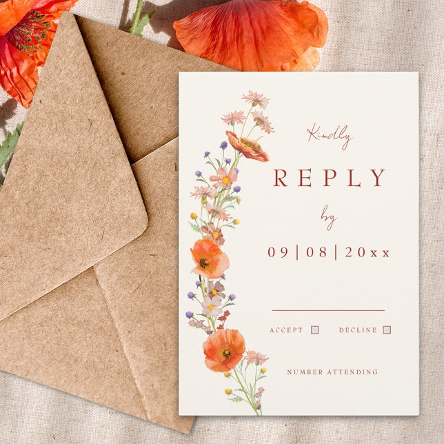 Boho Wildblomfluga Wedding OSA Kort (Boho wildflower fall wedding invitation rsvp enclosure card)