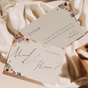 Boho WildblomGarden   Beige Maid of honor Card Inbjudningar