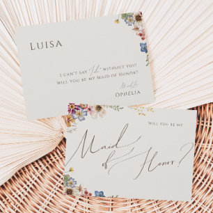 Boho WildblomGarden Beige Maid of honor Card Inbjudningar