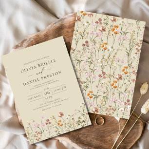 Boho WildblomGarden Champagne Gult Bröllop Inbjudningar