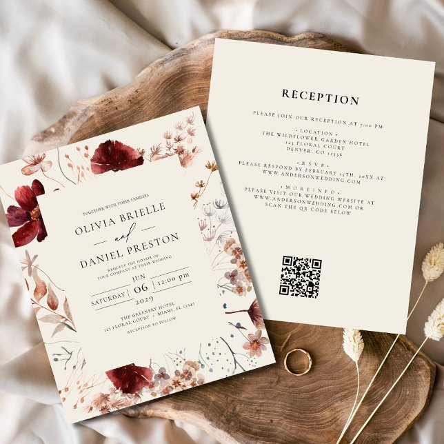 Boho Wildblomige Beige bröllopsinbjudan Flygblad (Skapare uppladdad)