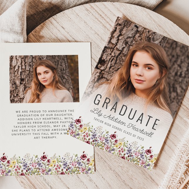 Boho WildblomIvory Photo Grad Announcement Inbjudningar (Skapare uppladdad)
