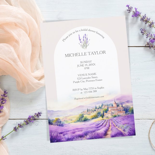 Boho WildblomLavender Lila Violet Blommigt Inbjudningar (WATERCOLOR LAVENDER FIELDS PROVENCE FRANCE)