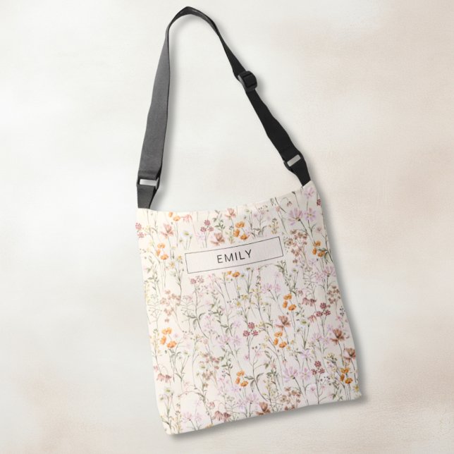 Boho Wildblomma All-over-Print Beige Shoulder Tote Axelväska (Skapare uppladdad)