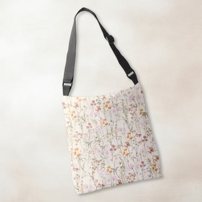 Boho Wildblomma All-over-Print Beige Shoulder Tote Axelväska (Skapare uppladdad)