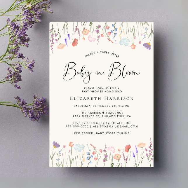Boho Wildblomma Baby i Bloom Cream Baby Shower Inbjudningar (Skapare uppladdad)