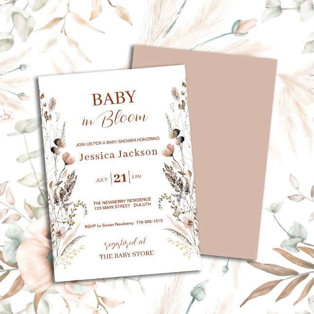 Boho Wildblomma Baby i Bloom Inbjudningar (Skapare uppladdad)