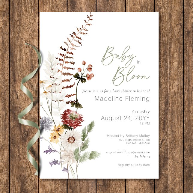 Boho Wildblomma Baby in Bloom Baby Shower Inbjudningar (Boho Wildflower Baby In Bloom Baby Shower Invitation)