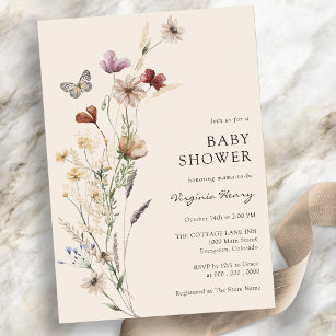 Boho Wildblomma Baby Shower-inbjudan Inbjudningar