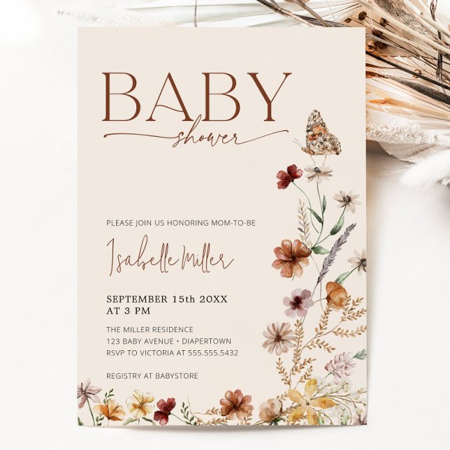 Boho Wildblomma Baby Shower-inbjudan Inbjudningar (Boho Wildflower Baby Shower Invitation)