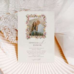 Boho Wildblomma Beige Meadow Photo Ram Bröllop Inbjudningar