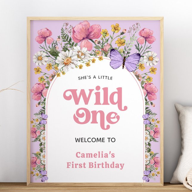 Boho Wildblomma Birthday 16x20 Välkomstskylt Poster (Boho Butterfly Wildflower Birthday 16x20 Welcome Sign)