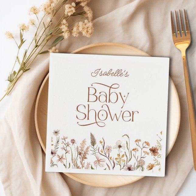 Boho Wildblomma Blommigt Girl Baby Shower Papper Pappersservett (Boho Wildflower Floral Girl Baby Shower Paper Napkins)