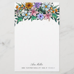 Boho Wildblomma   Blommigt Stationär Papper