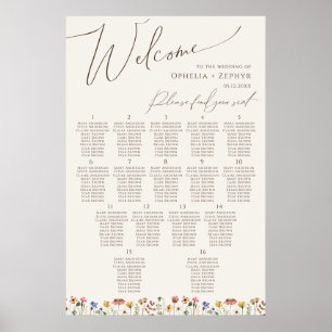 Boho Wildblomma   Bordsnumrets sittplatsplan för B Poster