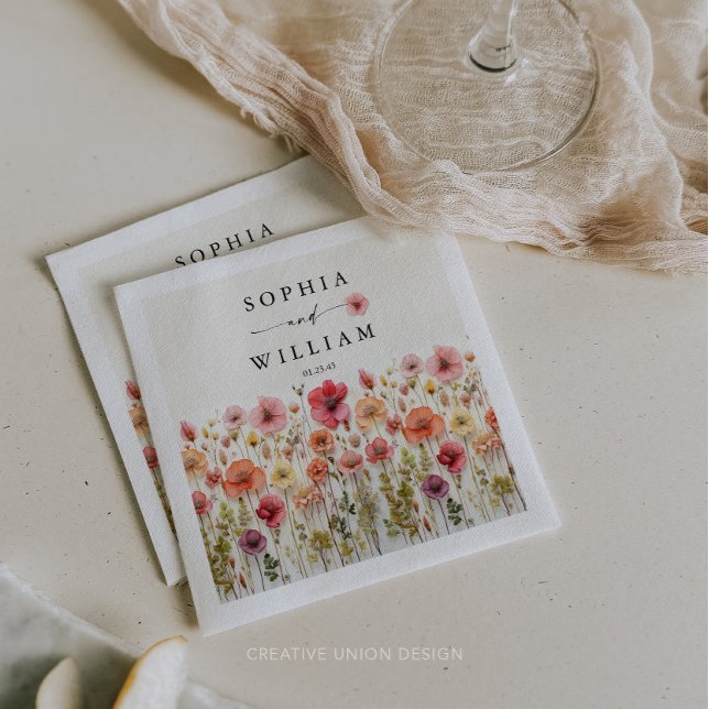 Boho Wildblomma Bröllop Bord Decor Pappersservett (Wildflower Wedding Napkins)