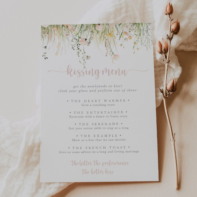 Boho Wildblomma Bröllop Kissing Menu-spelkort (Skapare uppladdad)