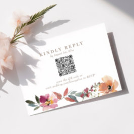 Boho Wildblomma Bröllop QR Code OSA kort