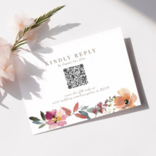 Boho Wildblomma Bröllop QR Code OSA kort