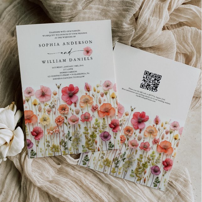 Boho Wildblomma Bröllop QR-kod Inbjudningar (Wildflower Wedding Invite)