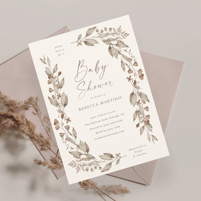 Boho Wildblomma Elegant Blommigt Baby Shower Inbjudningar (Boho wildflower elegant floral ivory baby shower invitation.)
