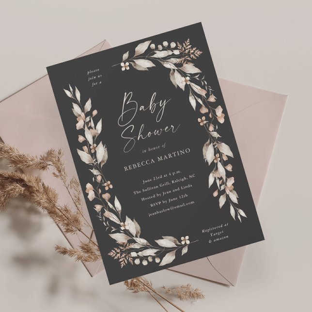 Boho Wildblomma Elegant Blommigt Baby Shower Inbjudningar (Boho wildflower elegant floral baby shower invitation.)