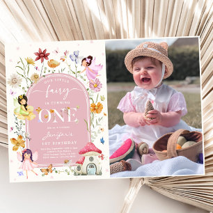 Boho Wildblomma Fairy 1:a födelsedag Party Photo Inbjudningar