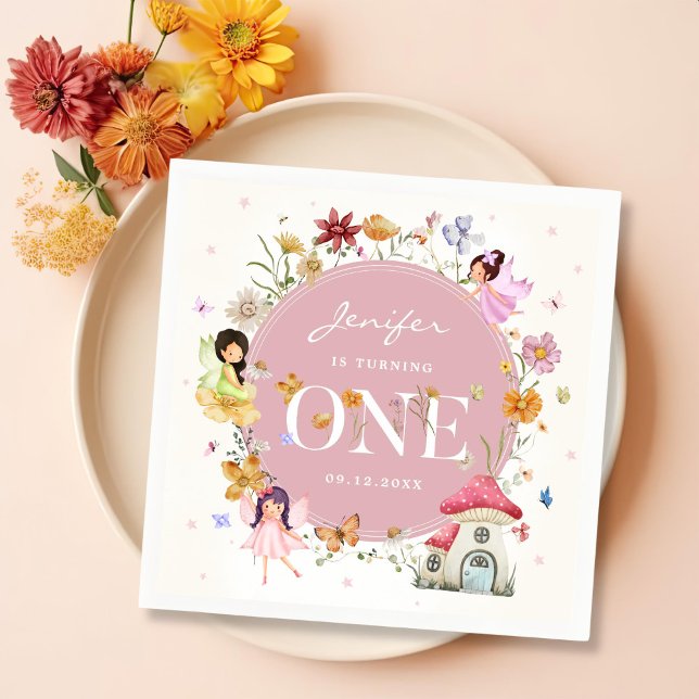 Boho Wildblomma Fairy 1st Birthday Party Pappersservett (Skapare uppladdad)