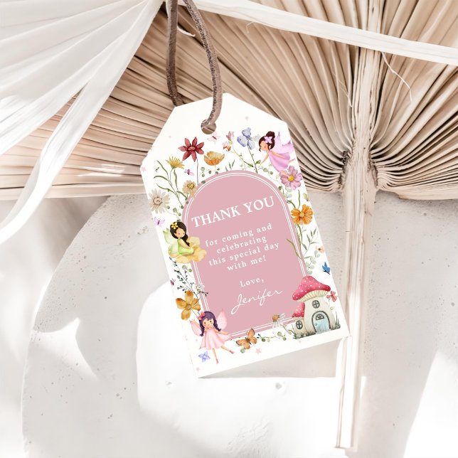 Boho Wildblomma Fairy 1st Birthday Party Presentetikett (Skapare uppladdad)