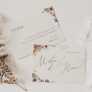 Boho Wildblomma Garden Beige Matron of Honor Card Inbjudningar