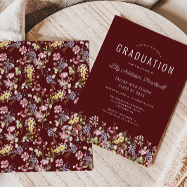 Boho Wildblomma Mönster Burgundy Studentfest Inbjudningar