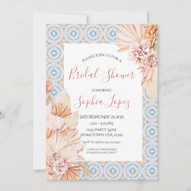 Boho Wildblomma Pampas Grass Shower Inbjudningar (Framsida)