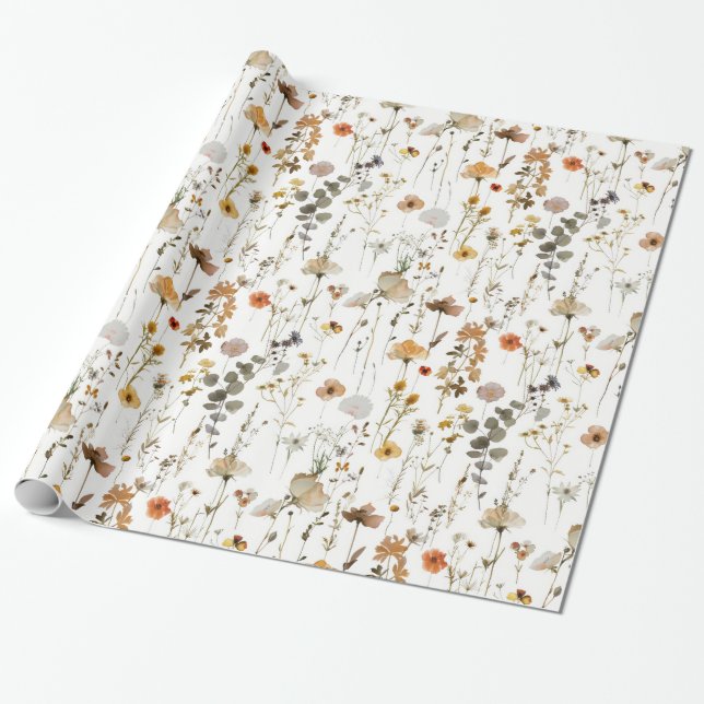 Boho Wildblomma Presentpapper (Utrullad)