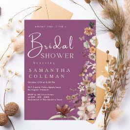 Boho Wildblomma Rustic Berry Lila Möhippa Inbjudningar