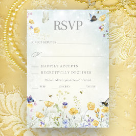 Boho Wildblomma Rustic Green Wedding RSVP-kort