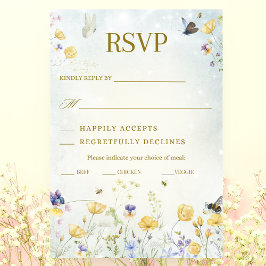 Boho Wildblomma Rustic Green Wedding RSVP-kort